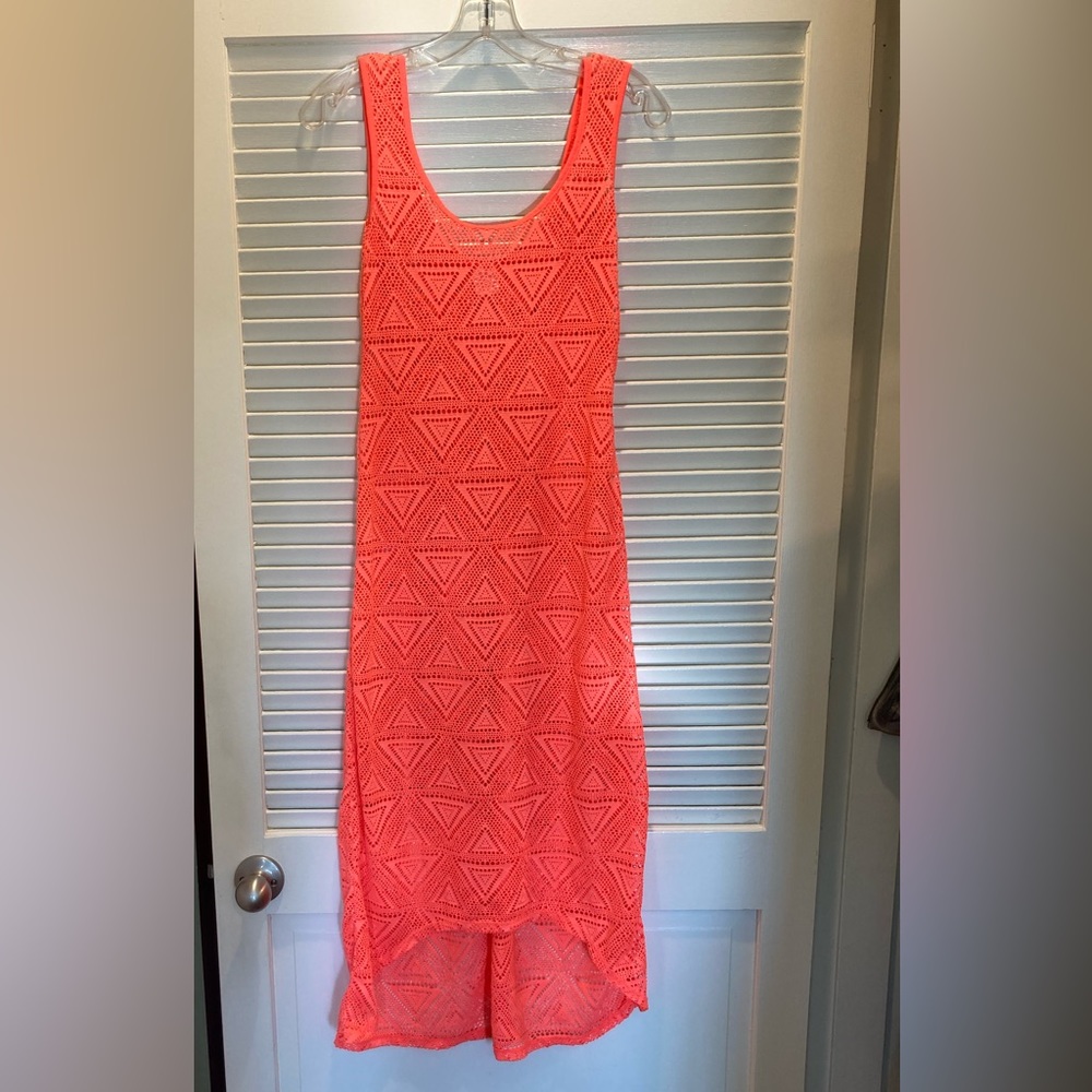 Swimsuit crochet like coverup neon coral sz S